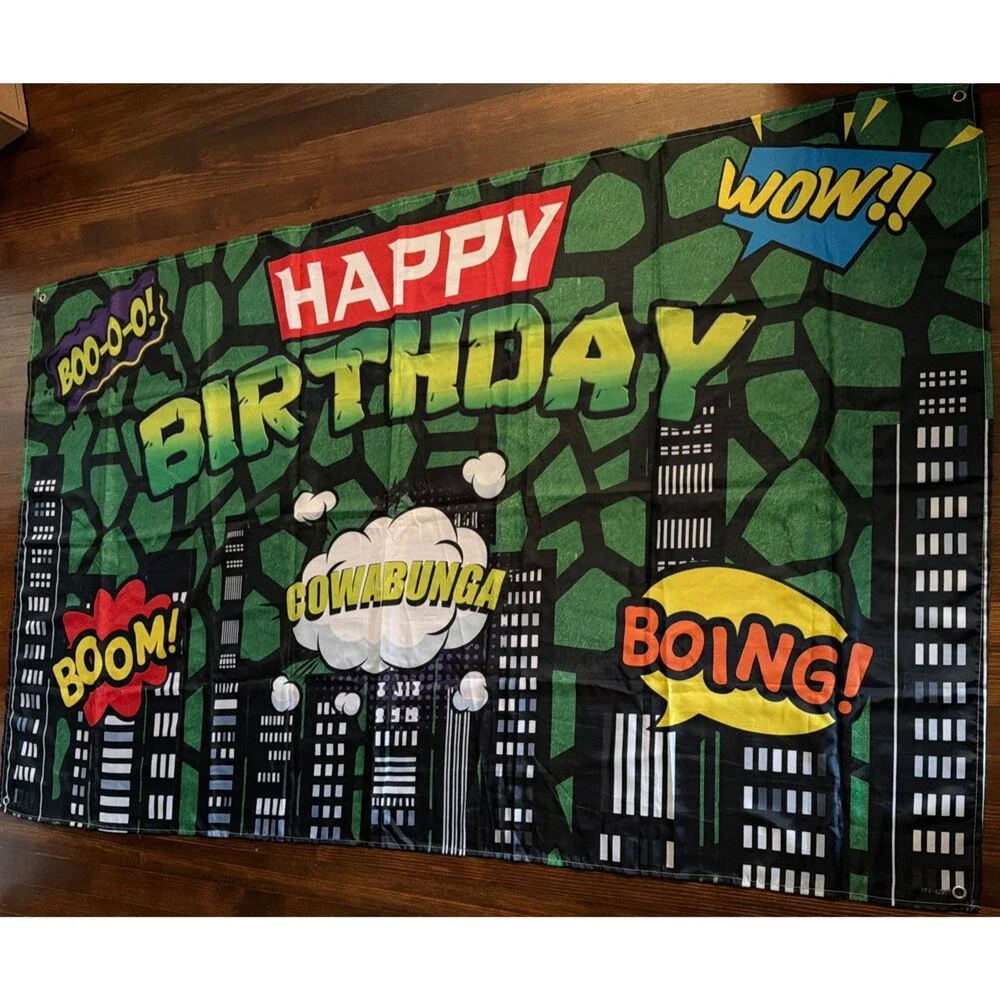 Turtles Theme Happy Birthday 3x5 Ft. Banner Cartoon 44 x 70